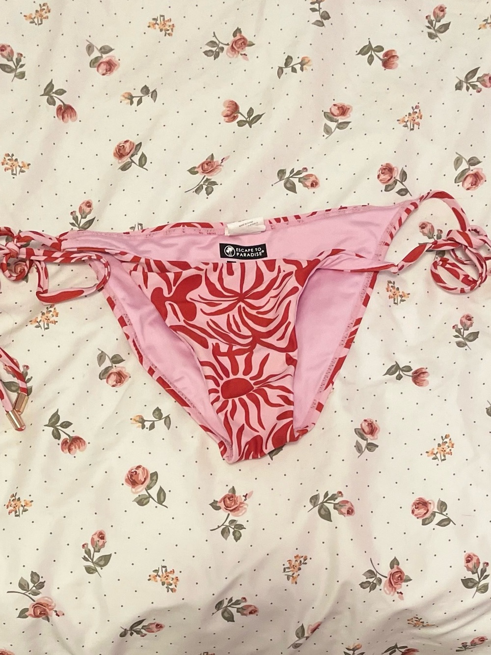 Pink & Red Tie-Side Bikini Bottom